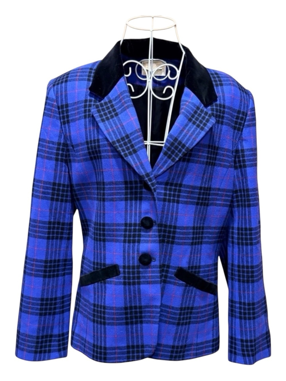 Pendleton Vintage Warranted Virgin Wool Blazer Royal Blue Plaid Velvet 12